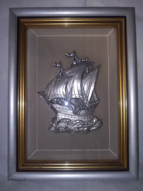 Galleon Ship Mounted On Glass And Framed