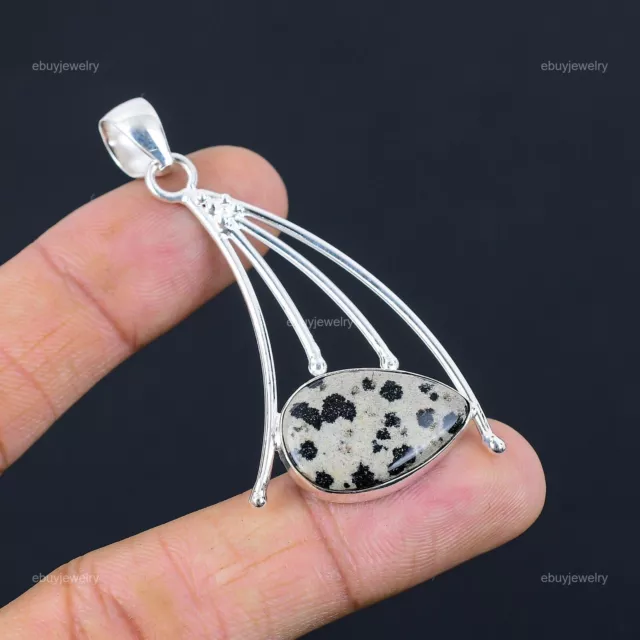 Natural Dalmatian Jasper Gemstone Pendant 925 Sterling Silver Indian Jewelry