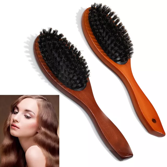 Natural Boar Bristle Hair Brush Comb Oval Anti-static Paddle Massage Scalp Br Th
