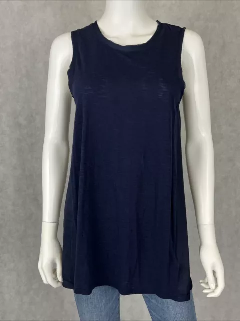 GAP Womens Blue Fringe Trim Pleated Back Sleeveless Blouse Size Small Tall NWT