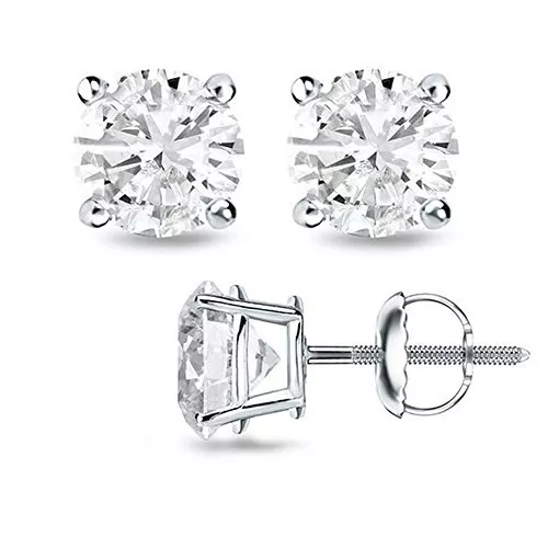 0.50CT G/SI1 Round Cut Genuine Diamonds 14K White Gold Stud Earrings