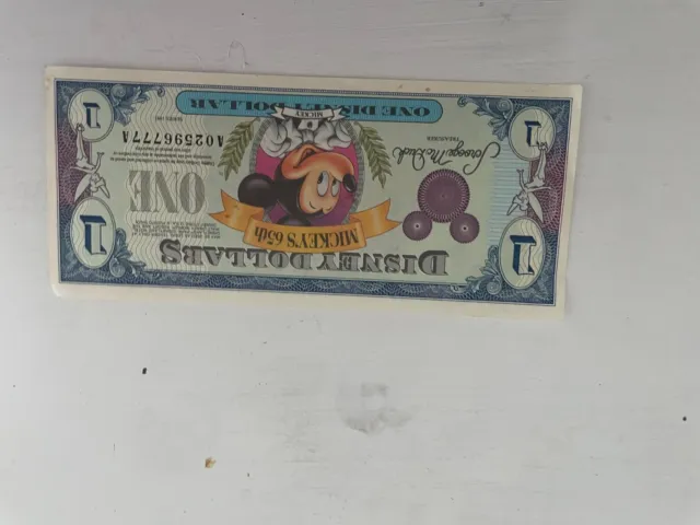 1993 One Disney Dollar A Series Mickey's 65th Note- Mint Condition 