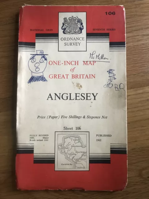 Vintage Ordnance Survey One-Inch Map Sheet 106 Anglesey (1962)