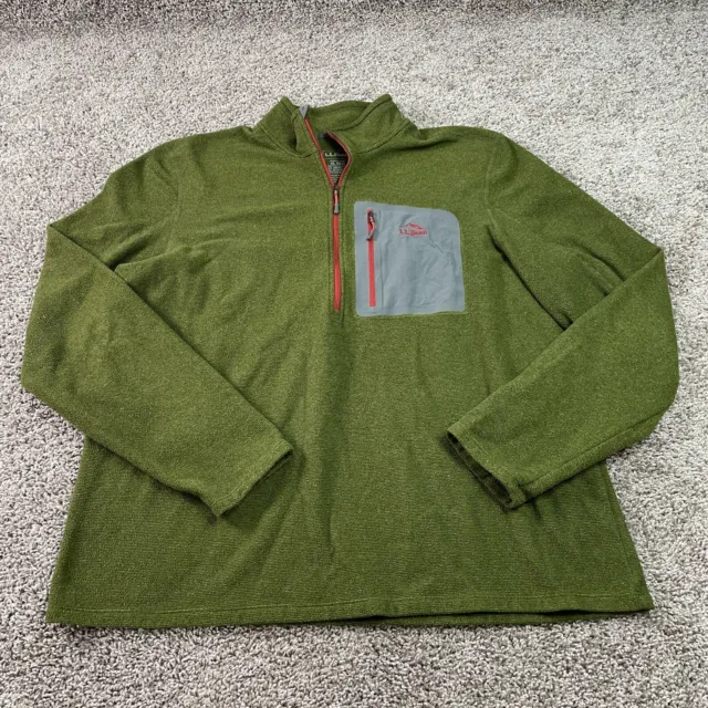 LL Bean Sweater Mens Extra Large Green Long Sleeve Fleece 1/4 Zip 501151