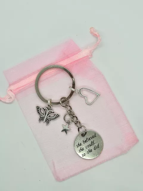 She believed she could so she did keyring, good luck, congratulations