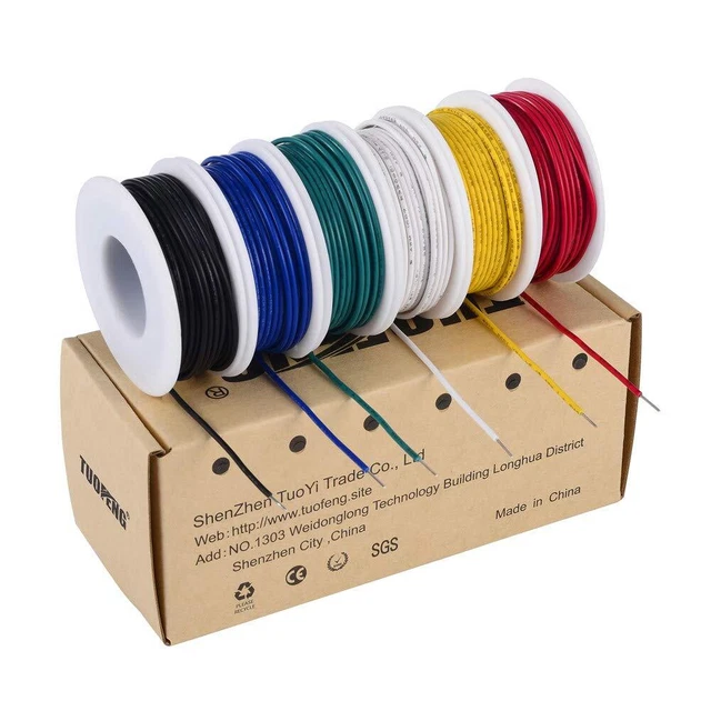22 awg Wire Solid Core Hookup Wires-6 Different Colored Jumper Wire 30ft