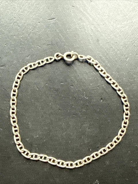Bracelet Gourmette Ancien En Argent Massif 925 - Chaine Simple à Anneaux, Occasion Porté