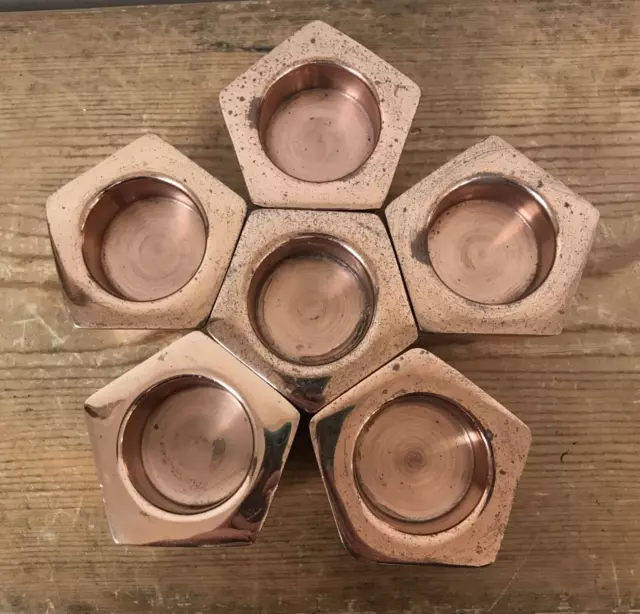Set Lot 6 Copper Metallic Shiny Metal Pentagon Tea Light Candle Holders 3"