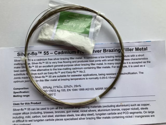 Silver solder kit Silver-flo 55 55%ag cadmium-free 10 metre x .4mm (c15g) + flux