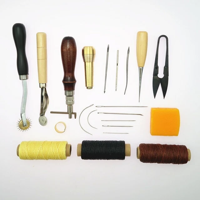 Nuevo 21 PIEZAS Kit de Herramientas Manuales Artesanales de Cuero Hilo Chul Encerado Kit de Dedales para Trabajo Manal