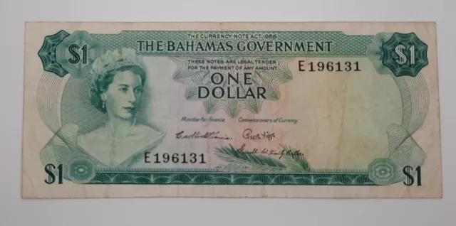 1965 - The Bahamas Government - 1 Dollar Banknote, Serial No. E 196131 (P-18b)