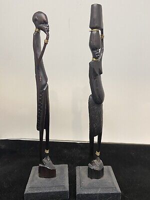 Vintage Hand Carved Wooden African Tribal Man&woman Statue Figure Art