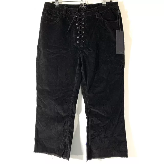 LIRA Womens Black Crop Flare Corduroy Pants Sz 30 Lace Up Front Hippie Retro NWT