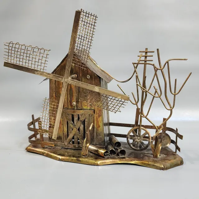 Vintage Tin Copper Windmill Music Box Motion Rustic Barn Farm House Decor 8 1/4"