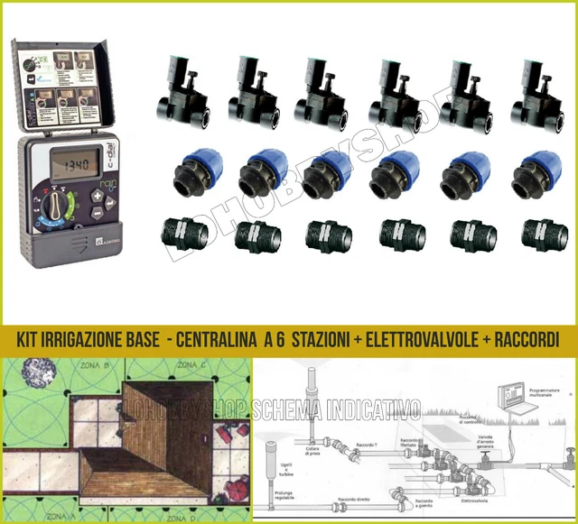Kit irrigazione centralina Rain C-Dial 6 stazioni programmatore + elettrovalvole