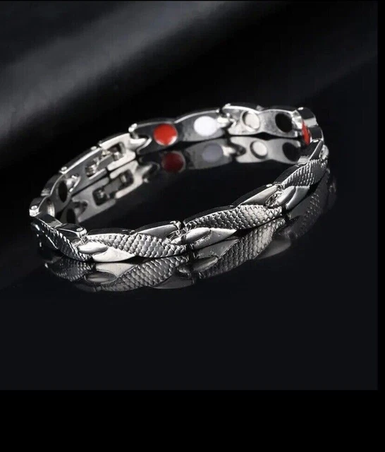 Bracciale Magnetico Terapeutico Grigio E Oro - 21-22 Cm - Energia E Benessere - Foto 1