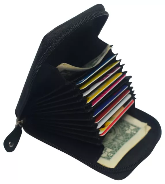 Genuine Leather Men Wallet Credit Card Holder RFID Blocking Zipper Pocket Thin 2