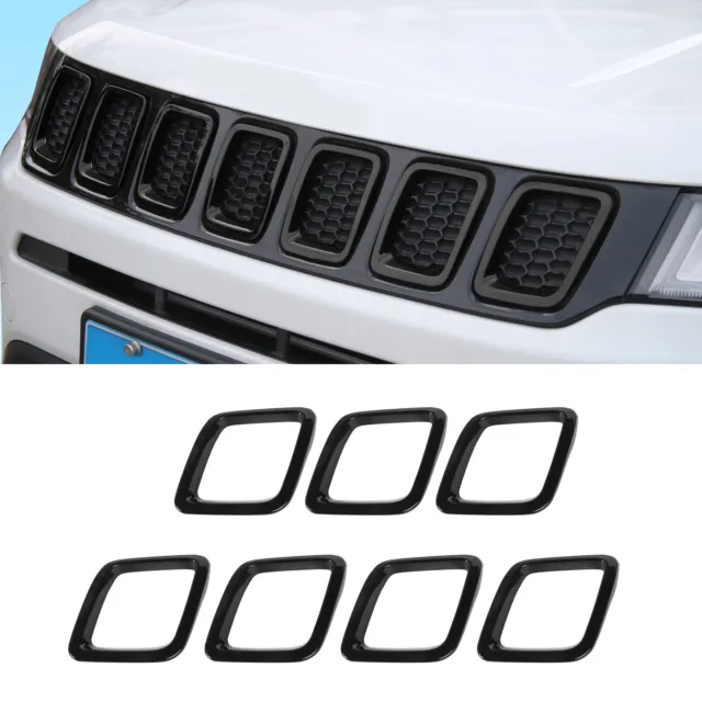 7pc Front Grille Grill Insert Cover Frame Trims for Jeep Compass 2017-2020 Black