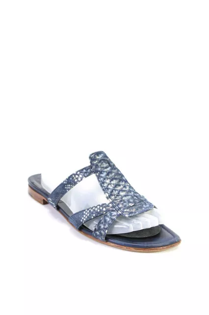 Manolo Blahnik Womens Snakeskin Print Slide On Sandals Navy Blue Size 41 11