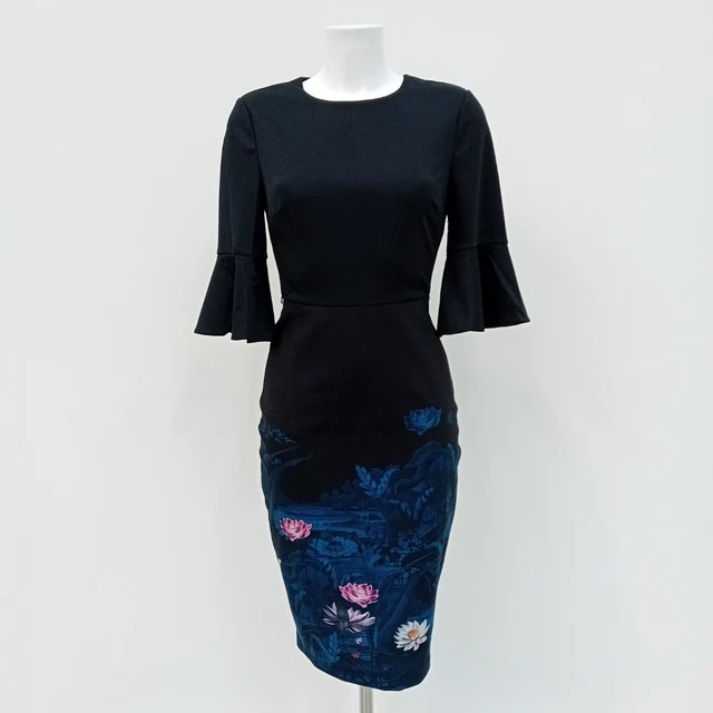 TED BAKER AZANIA Wonderland Black Floral Women s Pencil Dress Size 3 UK 12 45.00 PicClick UK
