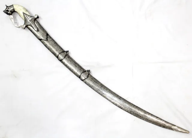 Sword Damascus Steel Blade Pure Silver Koftgari Wire Work Tiger Bone Handle H369