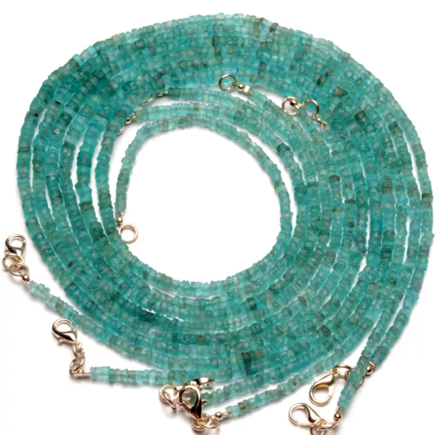 Natural Gem Ocean Green Apatite 3 to 4mm Rough Unpolished Beads Necklace 18"