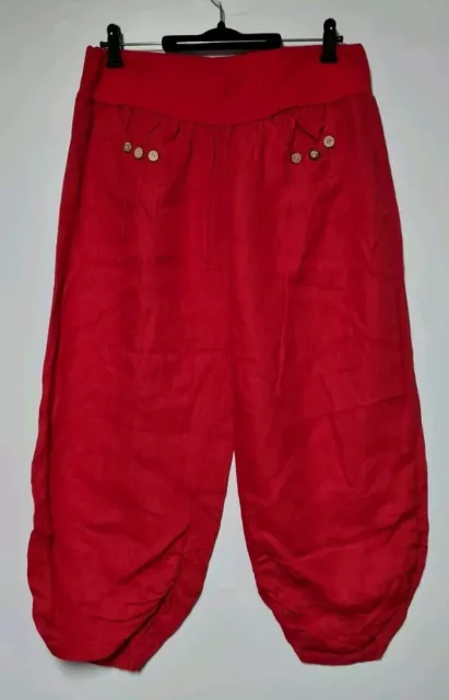 100 % Leinen  * MADE IN ITALY Damen Capri Hose Gr. XXL ( eher XL ) Rot ,Gummizug