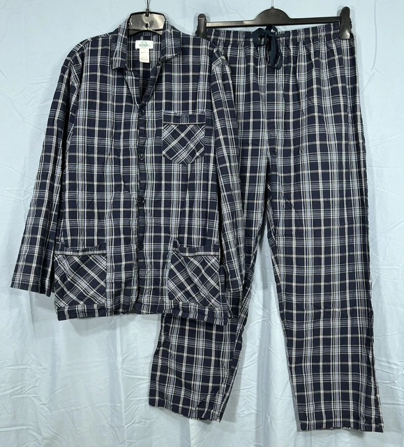 GLOBAL SLEEP WEAR Navy/White PLAID Twill MEN'S 2-PC Lounge/Pajama Set Sz L