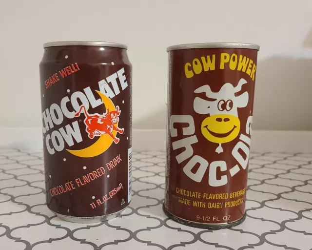 Two Vintage 80s/90s Chocolate Cow And Choc-Ola Drink Cans Steel Empty Soda