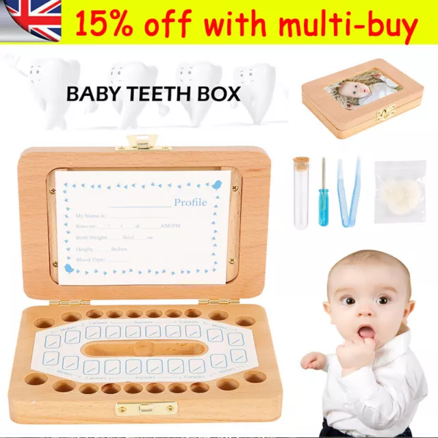 Wooden Baby Milk Teeth Keepsake Box Organizer Kids First Tooth Storage FU