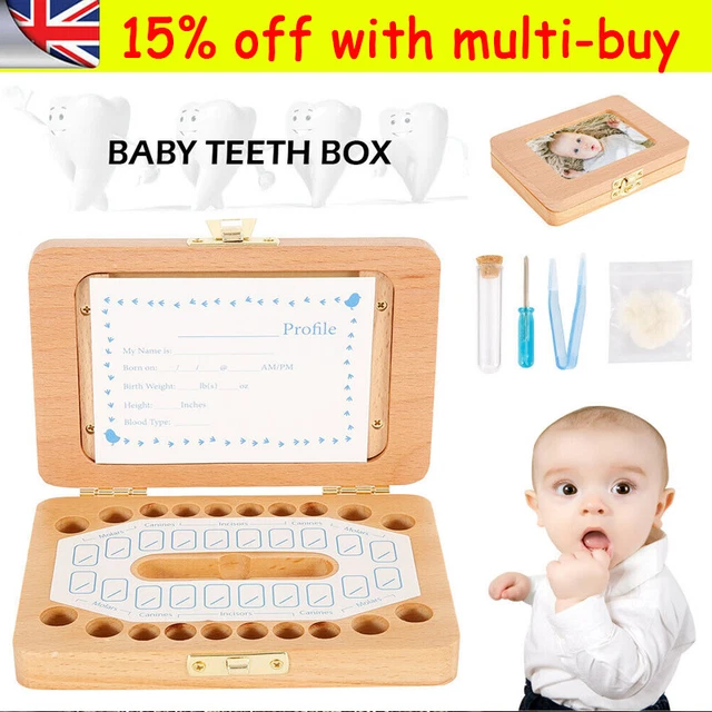 Wooden Baby Milk Teeth Keepsake Box Organizer Kids First Tooth Storage FU