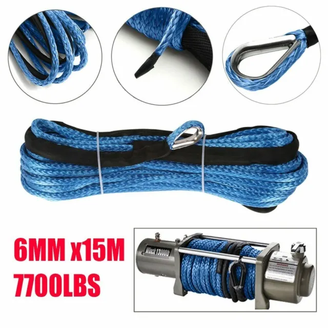 15m 7700LBs Winch Rope String Line Cable with Sheath Synthetic Towing Rope