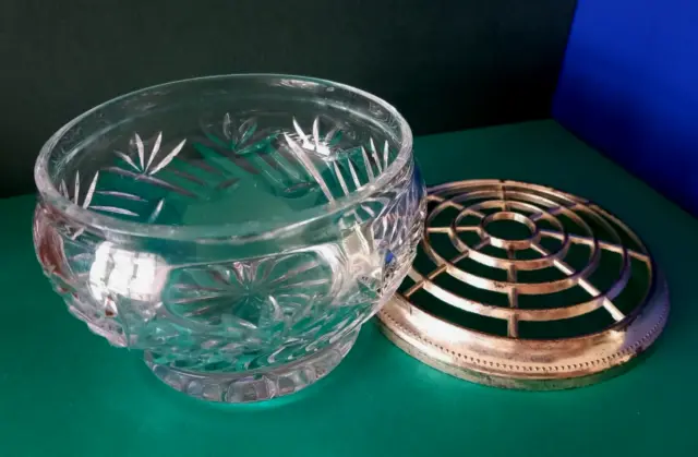 Royal Doulton Rose Bowl Heavy 24% Lead Crystal With Silver Plated On Zinc Lid