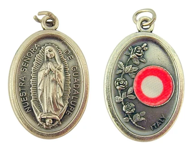 Silver Tone Our Lady of Guadalupe 3rd Class Piece of Cloth Relic Medal, 1 Inch