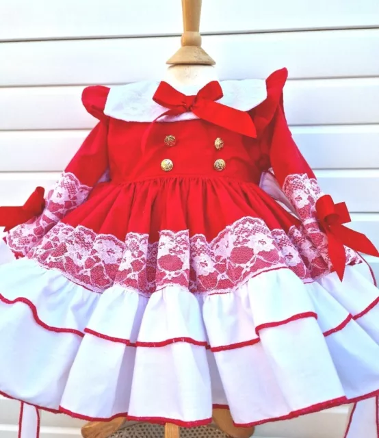 DREAM 0-8 years BABY GIRL Red Xmas puffball layered Romany Spanish frilly dress