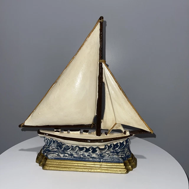 Vintage Sailboat Cast Iron Doorstop Nautical Maritime Display Collectible Gift