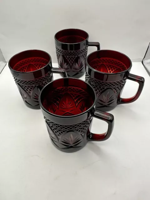 4 Vintage Arcoroc Luminarc Cristal d’Arques Durand 4" Ruby Red Glass Mugs