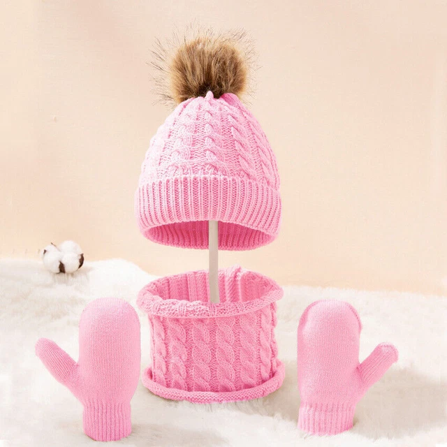 3Pcs/Set Winter Children Girls Boys Hat Scarf Gloves Cap Knitted keep warm 0-36