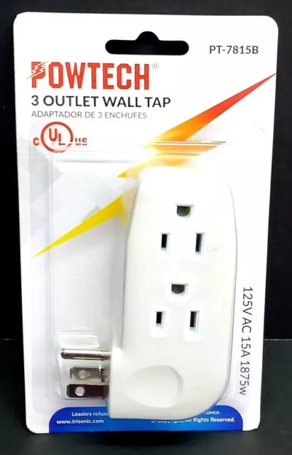 Grounded 3-Way Electric Adapter 3 Outlet AC Wall Plug Triple Power Tap  Splitter
