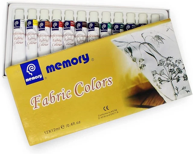 Juego de pintura de tela Memory Professional Artists, 12 colores en 12 ml de aluminio