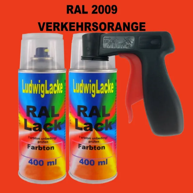 Orange Trafic Ral 2009 Brillant 2 X 400ml Spray Bombe Aérosol de Laque & Poignée