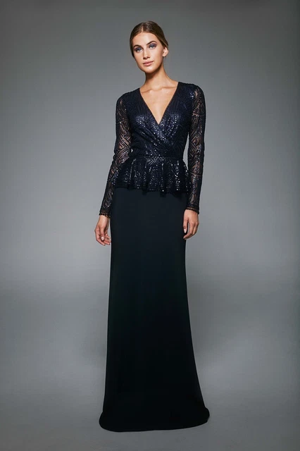Tadashi shoji dress women’s 12 navy blue aldrin long sleeve sequin gown wedding Tadashi shoji dress women’s 12 navy blue aldrin long sleeve sequin gown wedding