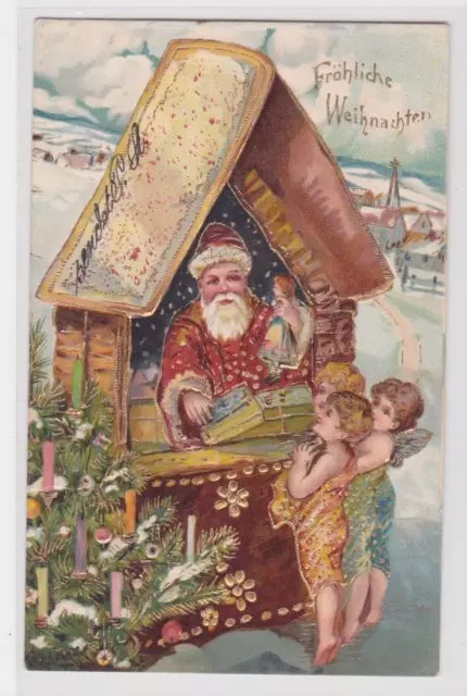 08560 Fröhliche Weihnachten Ak Weihnachtsmann in Pfefferkuchenhaus 1904