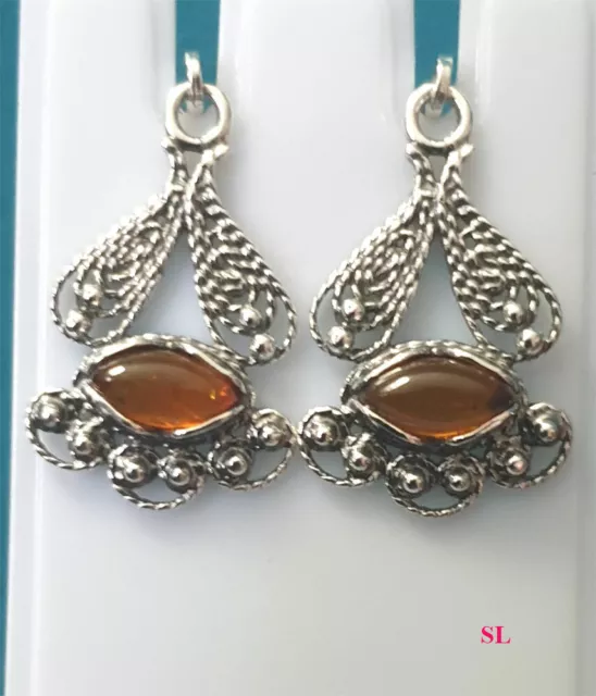 Boucle d'oreilles en Ambre Romantique Baltic pendant naturelle en agent 925