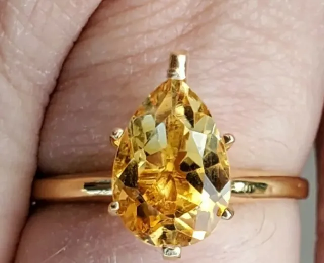 Yellow Topaz Labcreated Pear Cut Solitaire Ring 10kt Solid Yellow Gold