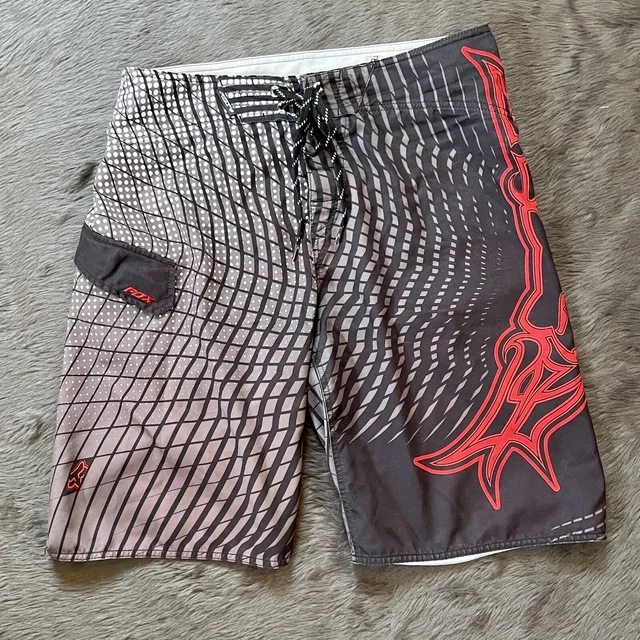 Fox Racing Boardshorts Swim Trunks Men Size 33 Black Red White EUC