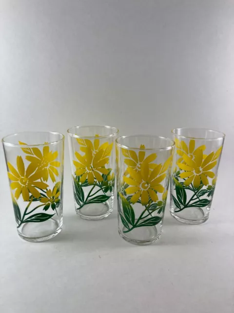 VIntage MCM Libbey Juice Glasses set of 4 Yellow Daisy Pattern