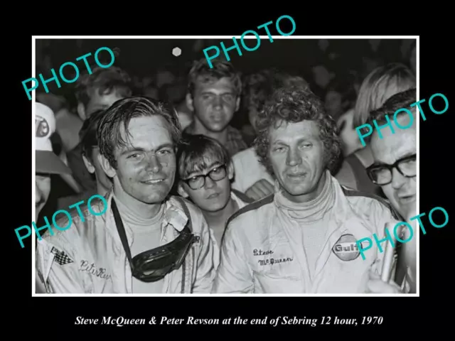 OLD POSTCARD SIZE PHOTO OF STEVE McQUEN & PETER REVSON SEBRING 12 HOUR 1970