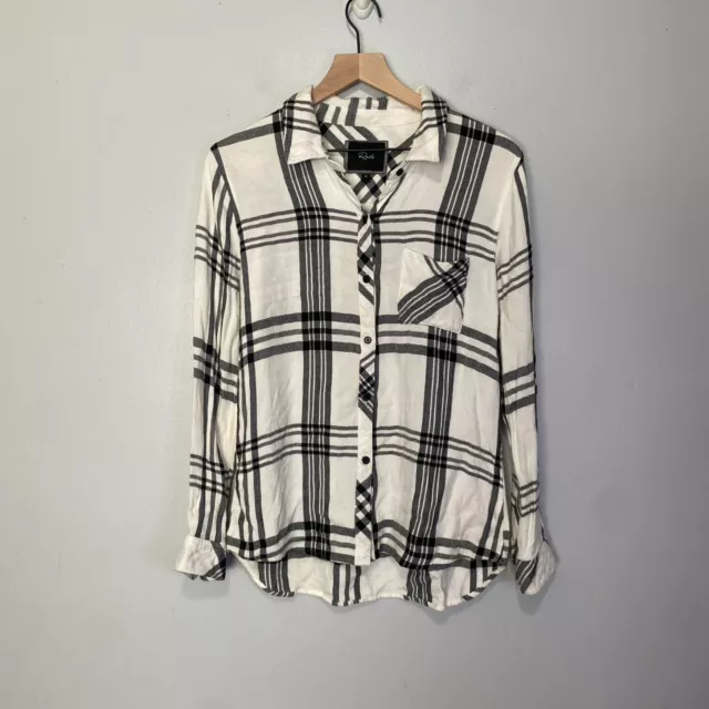 Rails Women's HUNTER Button up Flannel Shirt White Black Plaid Size medium