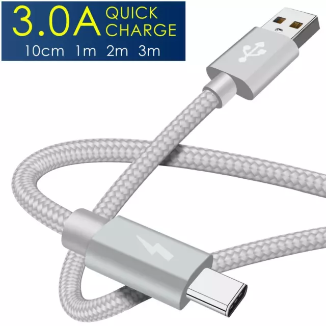 HeavyDuty USB Type C Charging Cable Braided Fast Phone Charger Long Lead 2m 3m